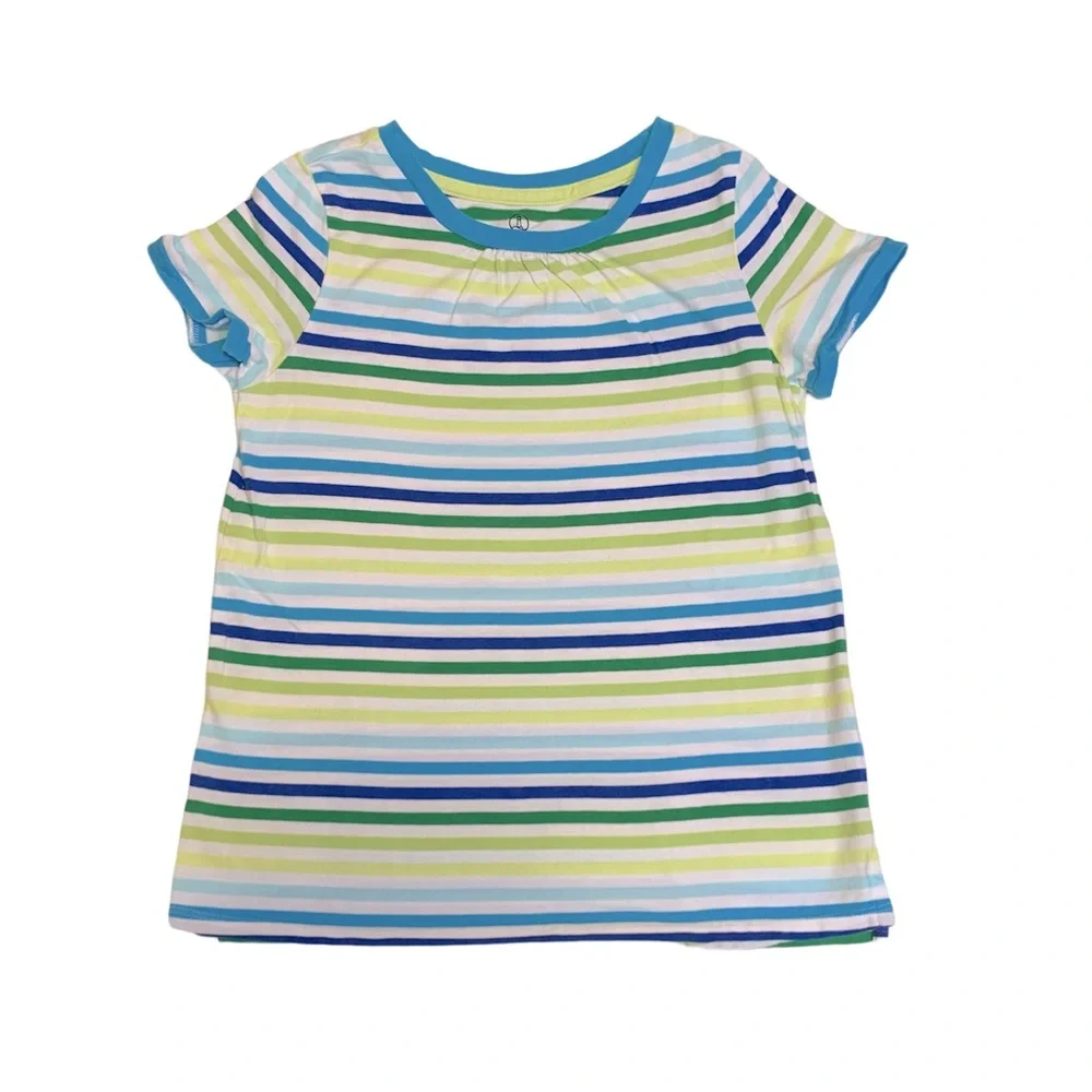 Lands End Girls Short Sleeve Cotton Striped Top Size Small (7/8)
